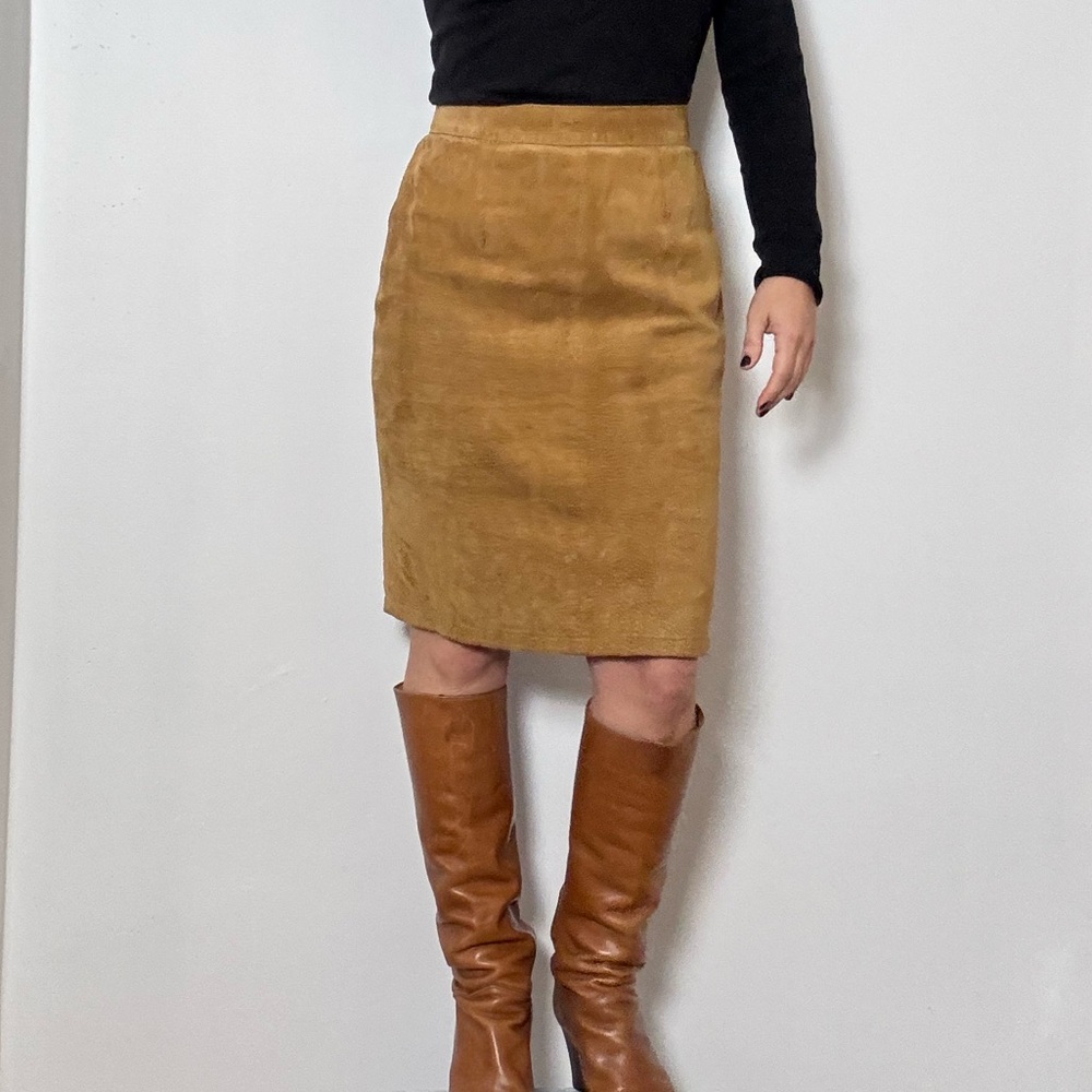 VINTAGE Tan Suede Pencil Skirt - Size S